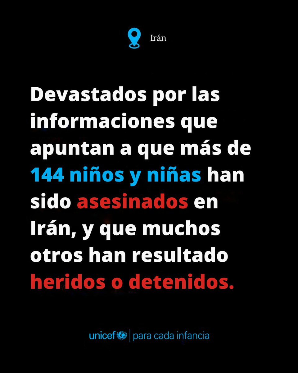 Niñas y niños asesinados, heridos, desplazados o detenidos. Sin escuela. Sin servicios esenciales. La violencia contra la infancia, incluidos asesinatos y mutilaciones, es inaceptable. Deben estar protegidos siempre. Seguimos en Irán brindando educación, salud y apoyo psicológico