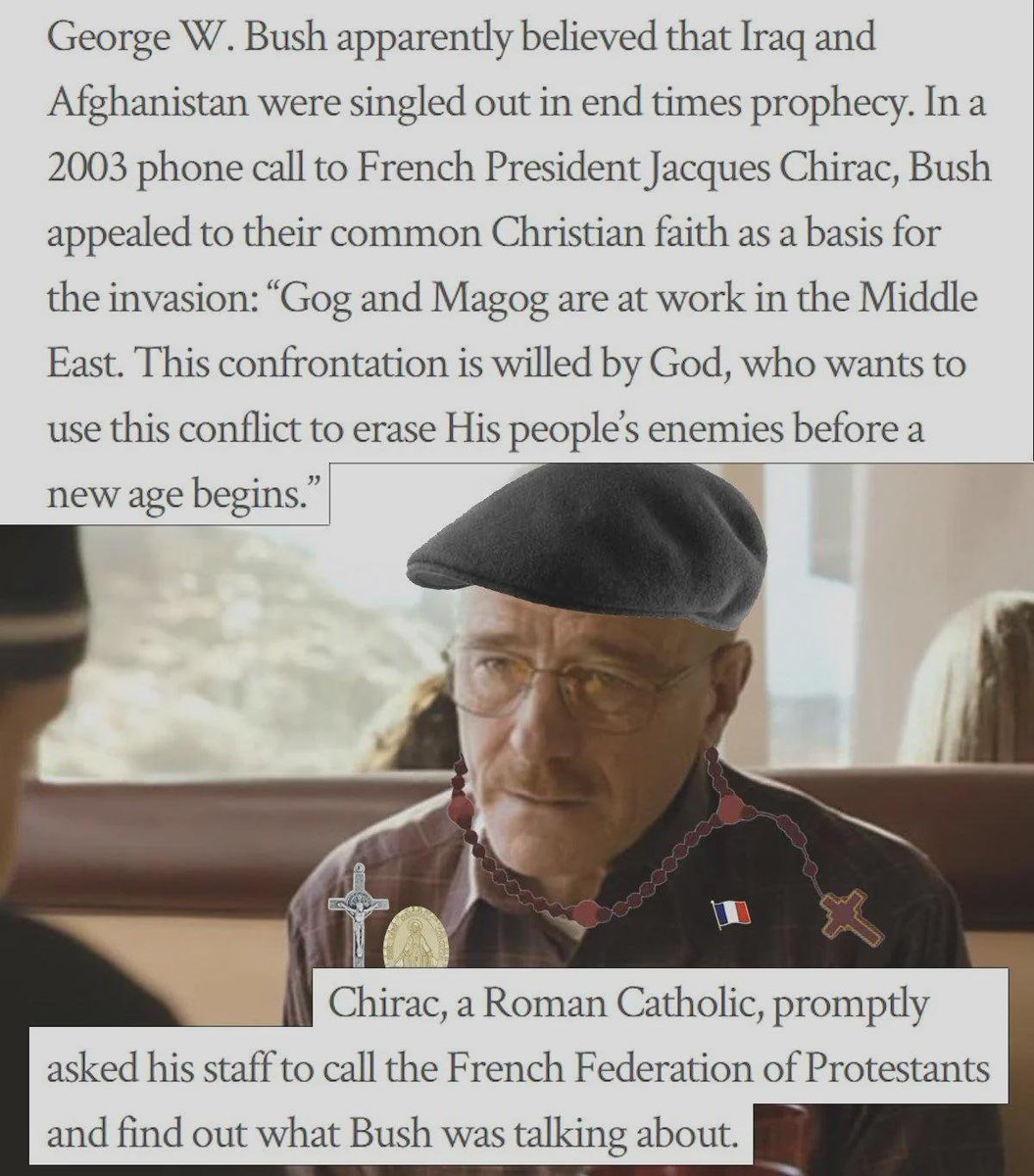 Templarpilled's tweet image. The French generally have a tough time with Protestantism.

The same Jacques Chirac later had to deal with George W. Bush