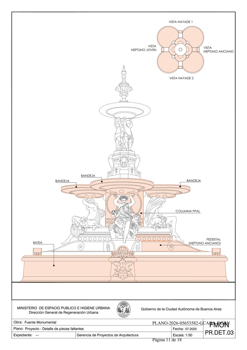 flaneurbano's tweet photo. Se licita la reconstrucción de la Fuente Monumental de hierro fundido Val d’Osne que originalmente estuvo en Parque Colón, detrás de Casa Rosada. Hoy está desmembrada: cuerpo superior en Av. de Mayo y Lima, esculturas (Neptunos y Náyades) en la ex Munich de Costanera y un Neptuno en Plaza Serbia. Se reinstala completa en Parque 3 de Febrero frente al Lawn Tennis
