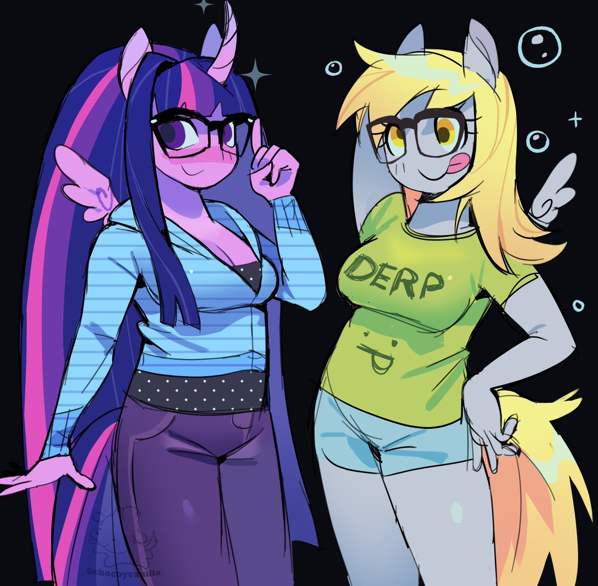 some1 on strawpage asked for twi n derpy with glasses so here r sum quick sketches w color of them :3