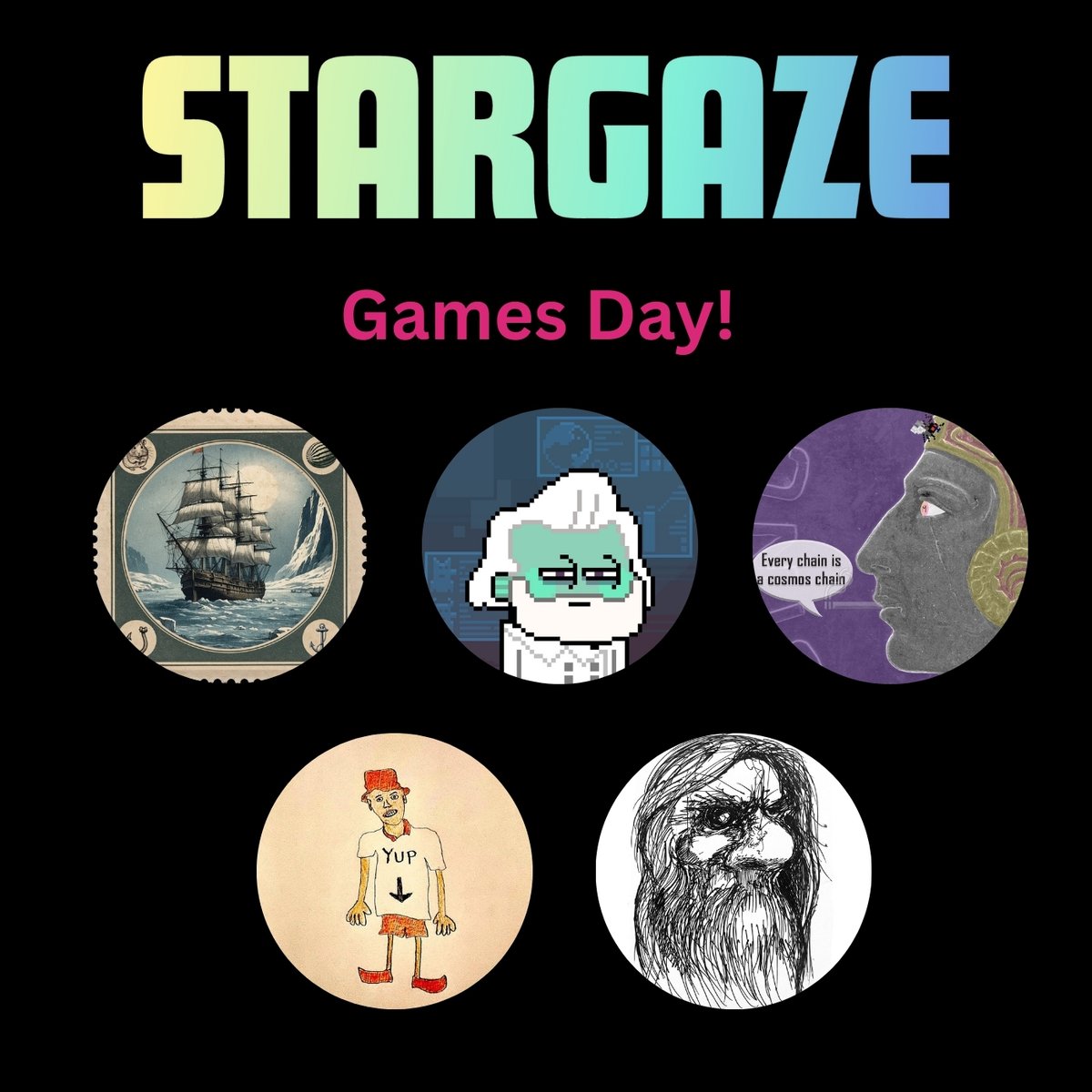 Prizes have been announced!!

Swing by our Telegram tomorrow (Friday) at 12 pm UTC for a chance to win pieces from:

✨ <a href="/madscientists_x/">Mad Scientists 🧪</a>
✨ <a href="/SneakyProds/">Sneaky Productions</a>
✨ <a href="/CreepCompanions/">Creepy Companions | Horde Of The Undead</a>
✨ Stamps by <a href="/expedition_pics/">Expedition ⚓️</a>
✨ <a href="/BigMoneyonSG/">Big Money on Stargaze</a>

Details &amp; TG link ⬇️