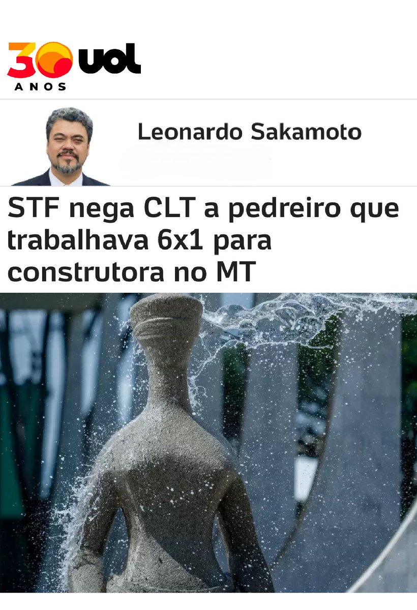 blogdosakamoto's tweet image. STF nega CLT a pedreiro que trabalhava 6x1 para construtora no MT… - Veja mais em noticias.uol.com.br/colunas/leonar…