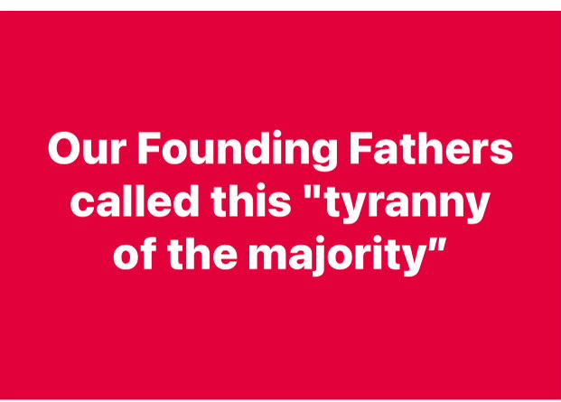One of the truly disgusting aspects of Democrats’ gerrymandering crusade is that they’re asking voters to disenfranchise their fellow citizens. 

The whole premise is, “hey, 51% of voters can just vote to take away the representation of the other 49%.” 

The Founding Fathers