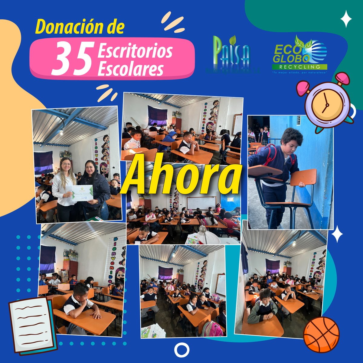 EcoGlobogt's tweet photo. Junto a @Paisaplasticos nos llena de alegría compartir la donación de 35 escritorios para los estudiantes de la Escuela de Primaria Berlín. ✨
¡Seguimos trabajando por una educación de calidad para todos! ✨📚
#EcoGlobo #Paisa #RSE #Educación #Compromiso https://t.co/tg0Lw8ZcOJ