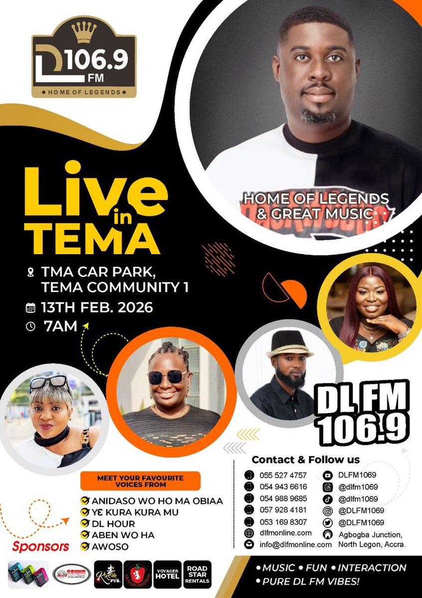 DLFM1069's tweet photo. DLFM 106.9 is LIVE in Tema! ๐ฅ๐๏ธ Come meet your favorite presenters and feel the vibe! Donโt miss out!
#DLFM #DaddyLumba #LiveInTema https://t.co/HHukBkDLzG