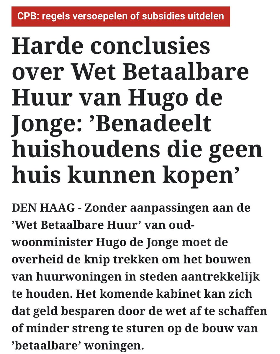 Ik en talloze anderen hebben voortdurend gewaarschuwd, maar de wens van veelal linkse politici om lekker daadkrachtig over te komen en regulering door drukken met voorzienbare schaarste tot gevolg heeft gewonnen. Tragisch doelpunt in eigen doel, middeninkomens de dupe.