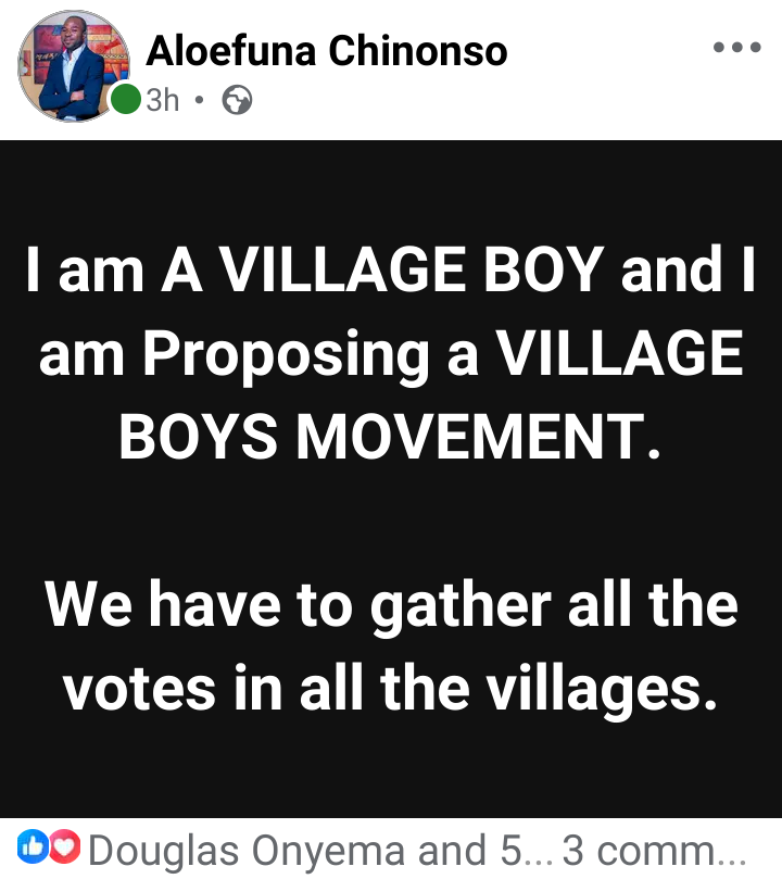 Aloefuna1's tweet photo. I am a village boy and I am proposing a Village Boys Movement for a better Nigeria.

Nigeria must work for us and our children. https://t.co/ITIJmSQgbP