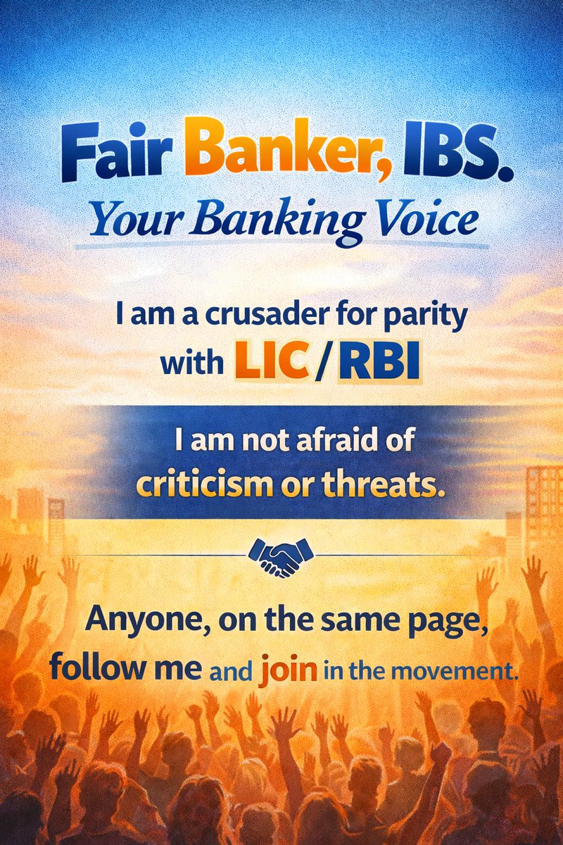 Fair_Banker's tweet photo. All Bankers who want our Salary to be #ATParLIC RBI, pl join me.
I will fight, every minute for this cause.
Follow me, to show solidarity
@Fair_Banker
Keep the flame alive... https://t.co/oQ6VGIbSLU