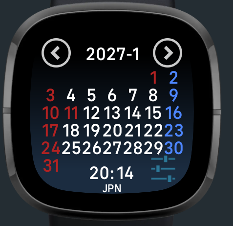 NOVY_NN's tweet photo. Fitbitギャラリーで公開中のVersa1～3、Sense用のアプリNOVYCalendarを来年の祝日に対応させました。#fitbit https://t.co/Q1ZWUuitrF