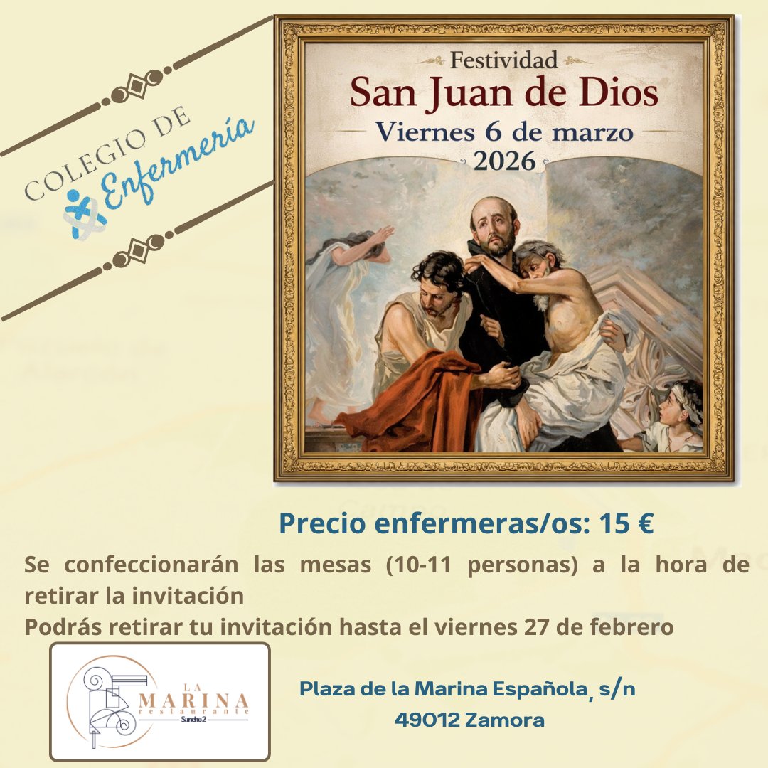 📢 Festividad San Juan de Dios 2026 
‼️ a partir del lunes puedes pasar a buscar tu entrada 🍽️ 
enfermeriazamora.com/festividad-san…