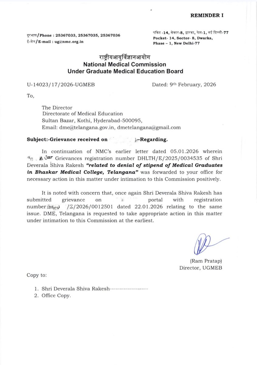 devaralarakesh's tweet photo. Despite NMC UGMEB issuing Reminder 1, the stipend issue at Bhasker Medical College remains unresolved
DME Telangana must immediately conduct inspection and ensure payment of mandatory stipend. 
NSUI will fight for medical students’ rights @NMC_IND @TV9Telugu @nsui @kanhaiyakumar https://t.co/LWz0RLrSS6