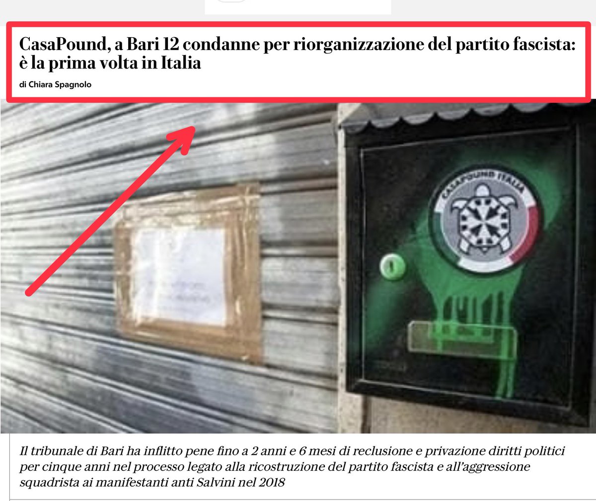 🟥TOC TOC, GOVERNO! C’È NESSUNO?🤔
Celere e ruspe contro i centri sociali, ma silenzio tombale sulle latrine neofasciste. #Bari conferma: #CasaPound è ricostituzione del partito fascista. Basta doppiopesismo, chiudete queste fogne nere! La Costituzione non si deroga.