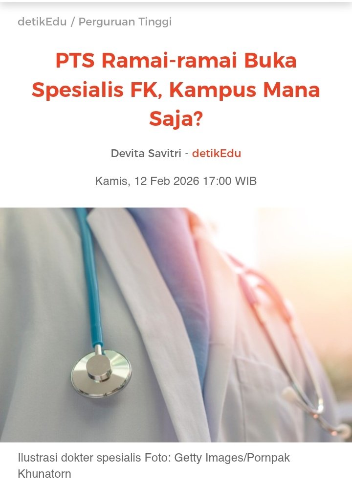 PTS Berbondong-bondong buka prodi spesialis kedokteran.
ada kampus mu ?

• Universitas YARSI
FK Universitas YARSI membuka prodi Spesialis Penyakit Dalam yang melengkapi prodi Spesialis Kedokteran Keluarga Layanan Primer (KKLP). Prodi Spesialis KKLP dibuka pada 2022 lalu.

•