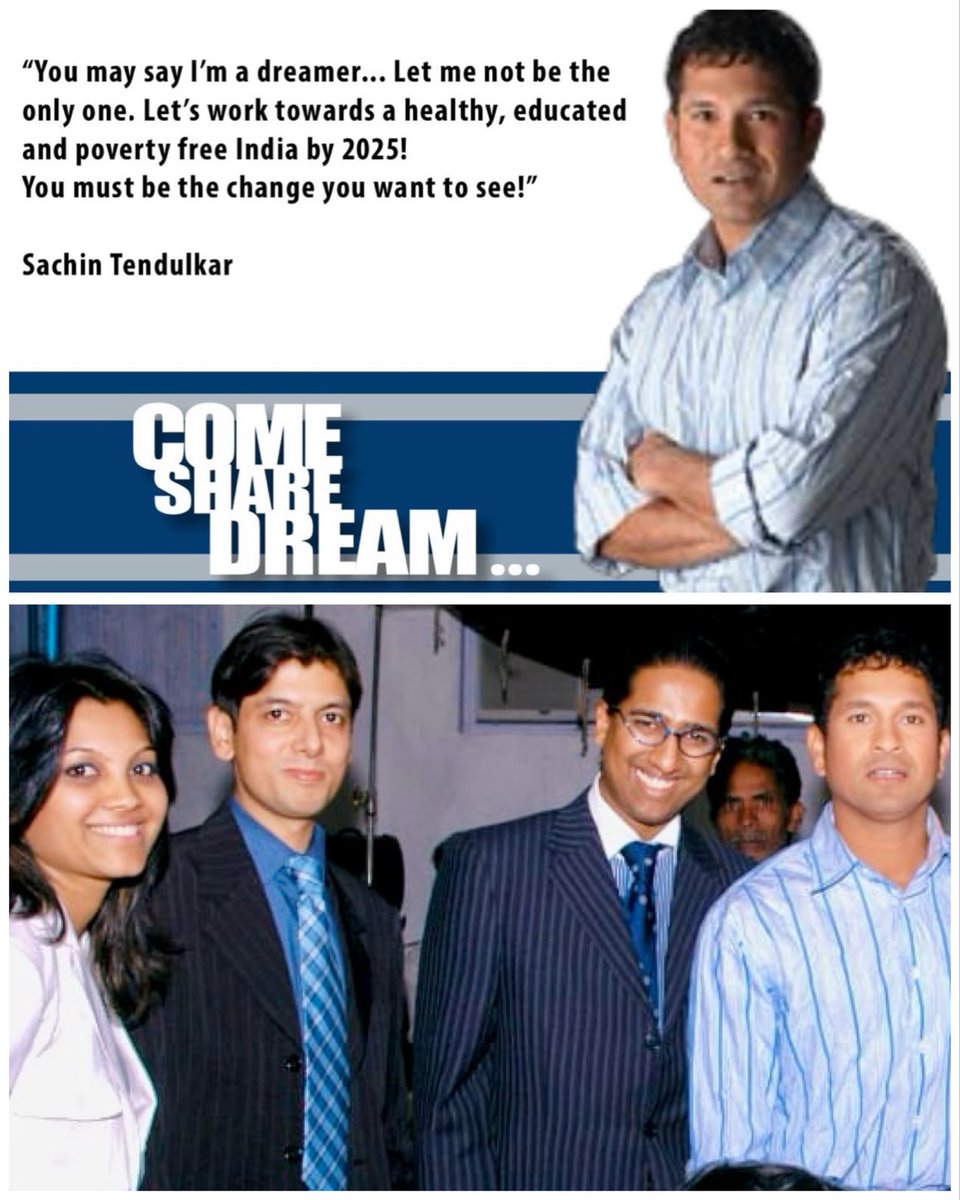 DrArindam_IIPM's tweet photo. As the news of #ArjunTendulkar's upcoming wedding fills the air with joy, it takes me back to a cherished memory from 2004 – a day that remains etched in my heart. Back then, little Arjun was just a sweet, playful kid on the sets, running around with a toy gun in his hands, stealing the show with his innocent charm alongside his sister Sara and mother Anjali.

This flashback is tied to an incredible story of generosity that the world knows little about, as #SachinTendulkar preferred it that way. In 2003, my team invited Sachin to the launch of my book, *The Great Indian Dream*. Though busy, he kept a copy. A year later, we were thrilled to learn he'd read it and wanted to meet us. What followed was beyond our wildest dreams: The Master Blaster agreed to endorse our Great Indian Dream Foundation's advertisements – completely free of charge! At a time when his endorsement fee was around Rs. 4 crores per year, he waived it all for three years and even dedicated a full day to shoot an ad film with us.

That day, I had the privilege of directing the ad myself – the only ad film I've ever directed, and what a honor it was to direct Sachin! He arrived right on time at 10 AM, unpretentious in a simple shirt (which he chose to keep, saying he wanted to look like the common man for the masses). Despite his tennis elbow pain, which was visibly troubling him and unfairly doubted by the media, he delivered flawless takes with genuine passion. He loved the script's message: "Let us work towards an educated, healthy, and poverty-free India... You may say I am a dreamer... Let me not be the only one... Come share the dream..." And his closing line? "There’s more to life than cricket!!!" He believed in the cause deeply, doing it from the heart without any returns or publicity – he even asked us not to issue a press release.

We wrapped up with a small cake-cutting ceremony, where Sachin, like an excited child, relished the chocolate cake and asked for more (we sent another one home later!). His family joined, making it a warm, family affair. 

Sachin's selfless act for a better India was priceless – far beyond the Rs. 12 crores' worth of value he gifted us.

@sachin_rt , you've always been more than a cricketer; you're a true inspiration. Heartiest congratulations to Arjun and the Tendulkar family on this beautiful milestone. Wishing you all endless happiness!

#GreatIndianDream #Memories #Philanthropy #Inspiration @ACM_GIDF #greatindiandreamfoundation 

NB. The article I had written on the above in my blog: https://t.co/IH4JOuHuLb