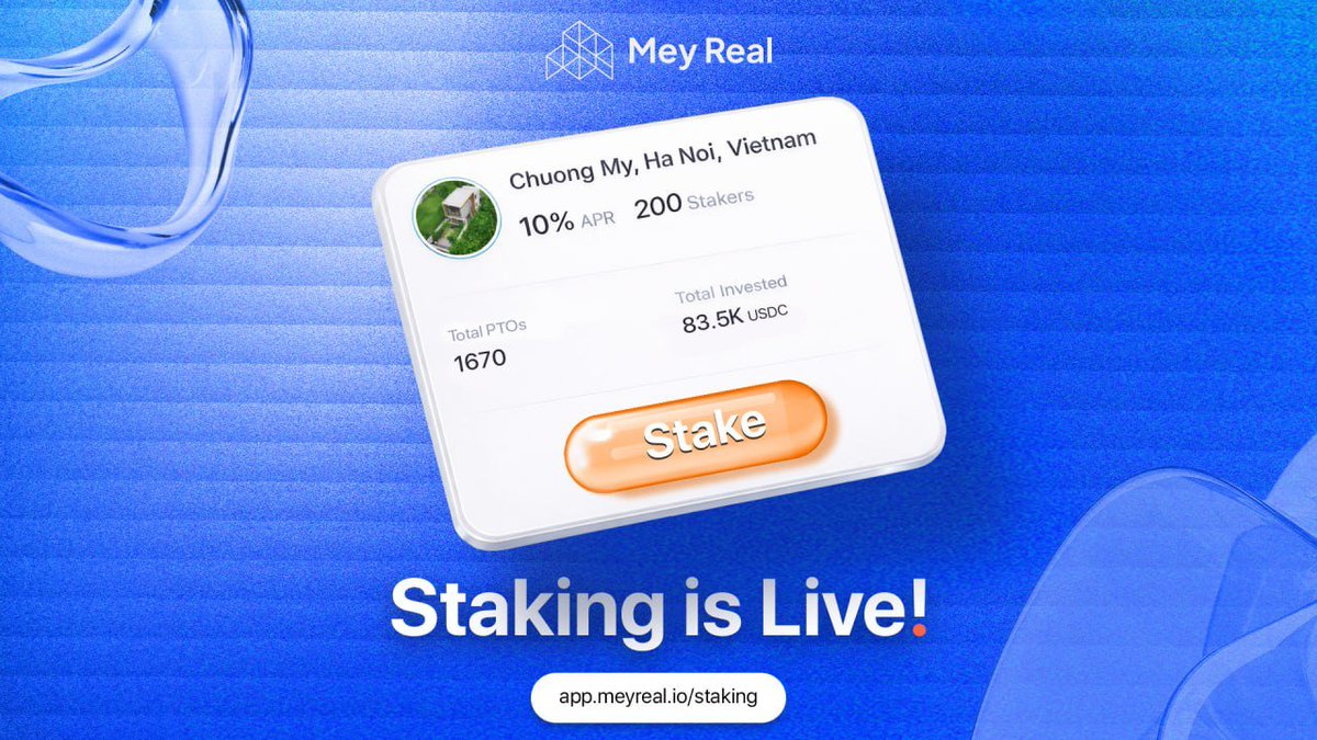 Under 5% yield on most RWA protocols.

Up to 10% on Mey Real. Backed by actual property.

PTO Staking just went live. $USDC rewards included.

→ app.meyreal.io/staking
