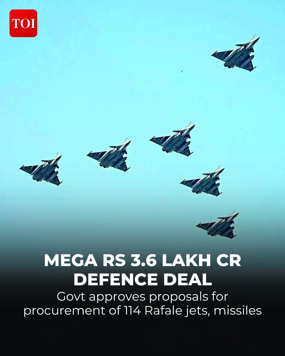 timesofindia's tweet image. India's Defence Acquisition Council has approved the purchase of #Rafale fighter jets from France for an estimated Rs 3.25 lakh crore. This significant procurement will see 80% of the jets manufactured in #India, bolstering the Indian #AirForce's fleet and addressing rising