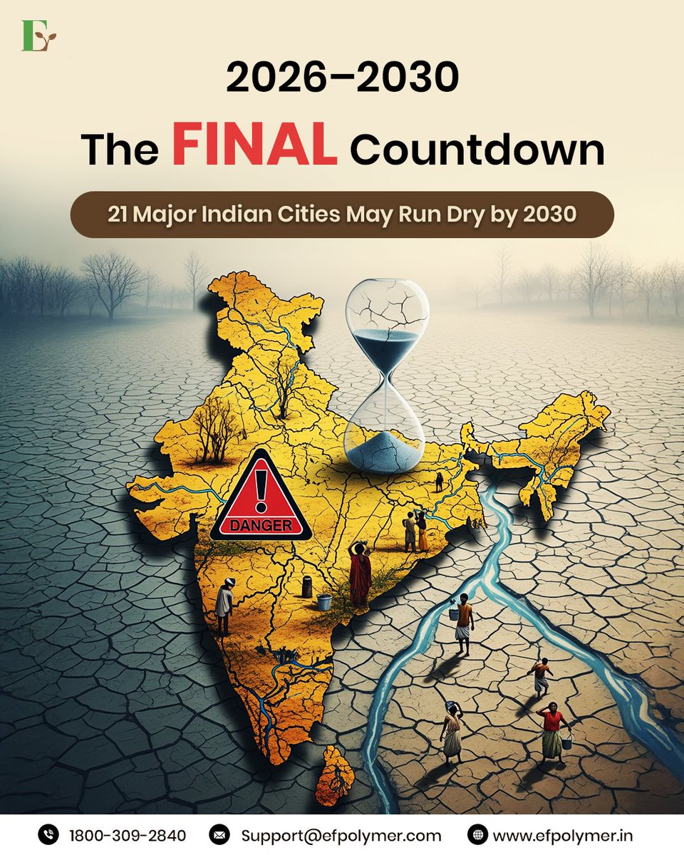 🚨 India’s Water Level Is Dropping Fast 🚨

According to NITI Aayog’s CWMI, 21 major Indian cities may run out of groundwater by 2030.
This already impacts 100+ million people—today, not tomorrow.

What we’re facing isn’t a future prediction—it’s a present crisis.