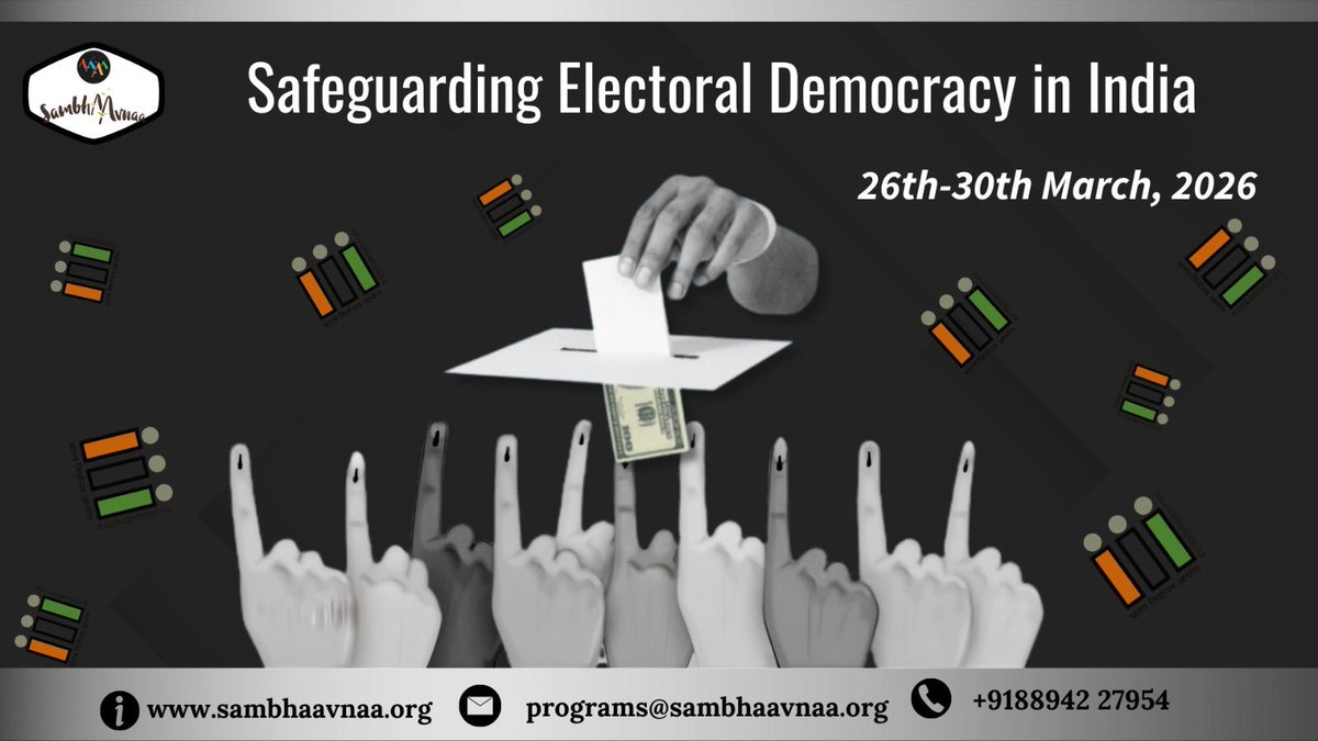 _YogendraYadav's tweet photo. Safeguarding India’s Electoral Democracy Workshop

🗓 26th-30th March 2026
📍 Sambhaavnaa Institute, Palampur, Himachal Pradesh

Resource persons include:
Yogendra Yadav, Anjali Bhardwaj, Prashant Bhushan, Amrita Johri and others.

Go to the link here to register: https://t.co/9zMG5k3BRj                                                            

India’s electoral democracy has seen a decisive shift—from efforts to deepen participation to today’s struggle to protect the basic integrity of elections. This workshop places this shift in historical perspective and critically examines contemporary challenges to India’s electoral processes.                                       

Through lectures, exercises, audio-visual material, and readings, participants will engage with key debates and explore how citizens, activists, lawyers, researchers, and civil society actors can meaningfully intervene.

Please share widely.