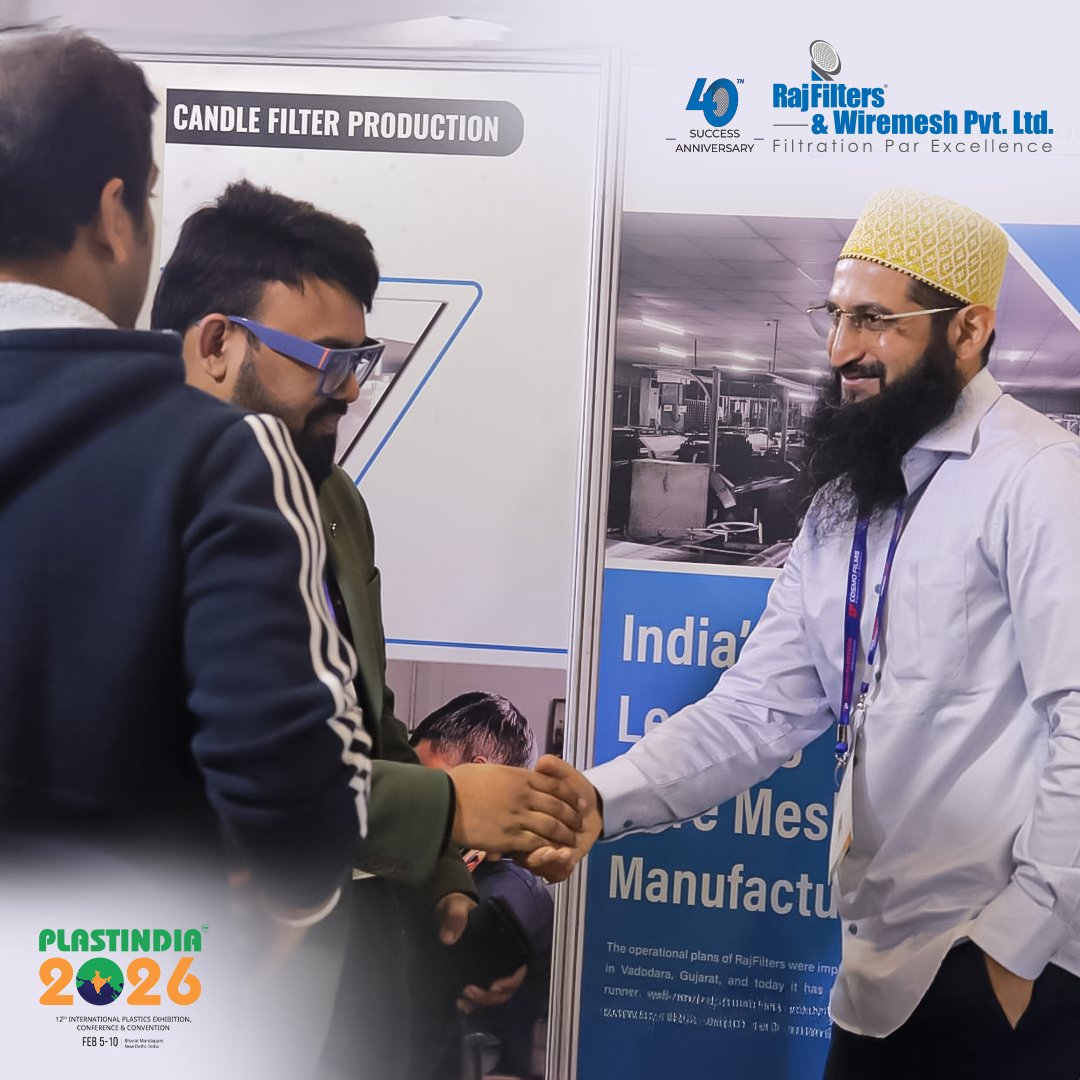 RajFilters's tweet photo. Day 4 at #PlasticIndia2026 manufacturers talked about pressure rise, clogging, melt &amp; quality loss &amp; waste 
At @RajFilters  we focused on understanding each process &amp; discussing filtration solutions that actually work on real problems.  
#PlasticIndia2026 #wiremesh
#Manufacturing https://t.co/lmmMxE8Myq