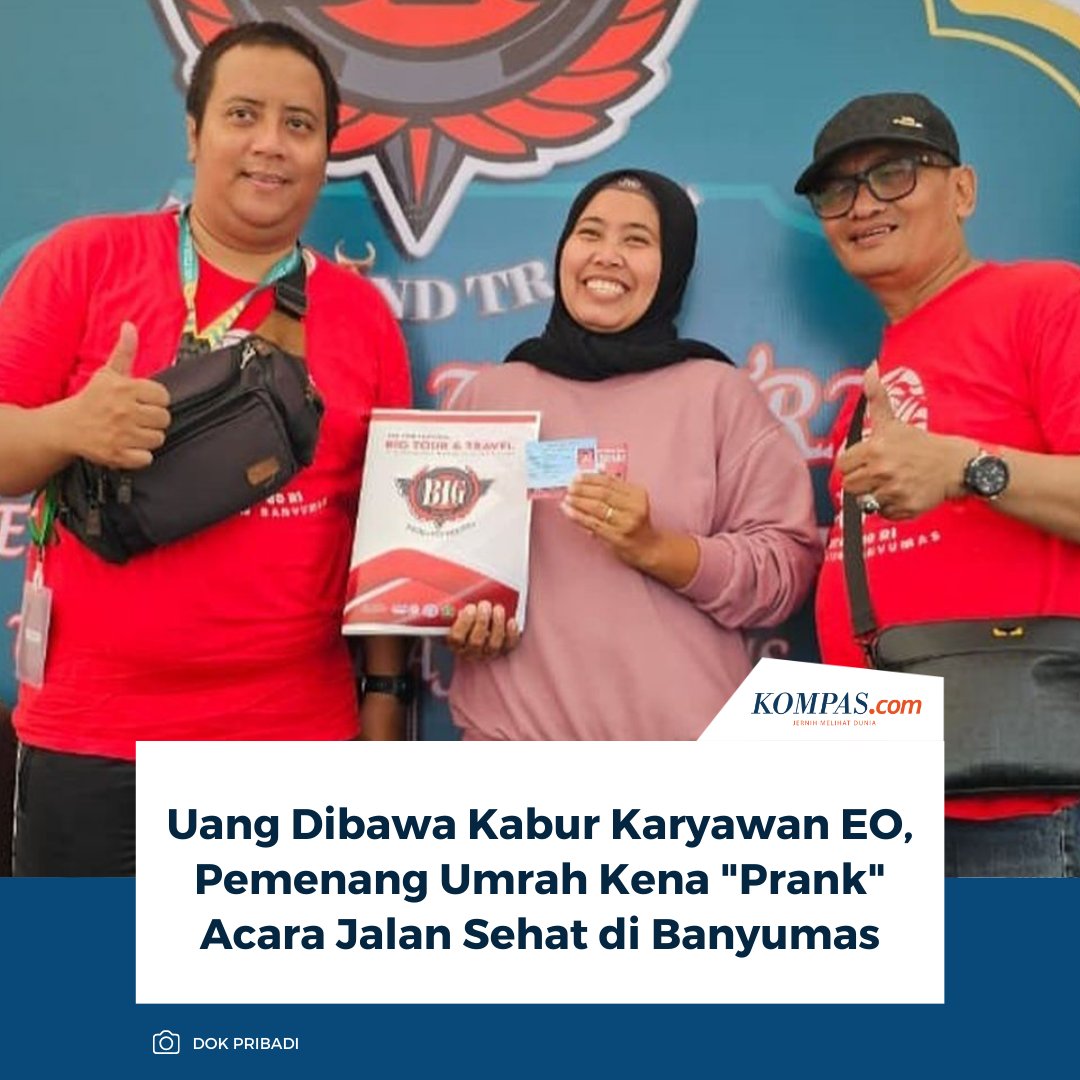 kompascom's tweet image. Pemenang umrah, Noviyanti, mengaku hingga kini belum menerima hadiah acara jalan sehat HUT ke-80 RI tersebut.

Baca selengkapnya: regional.kompas.com/read/2026/02/1….

~SN #JalanSehatHUTRI #Banyumas #Hadiah