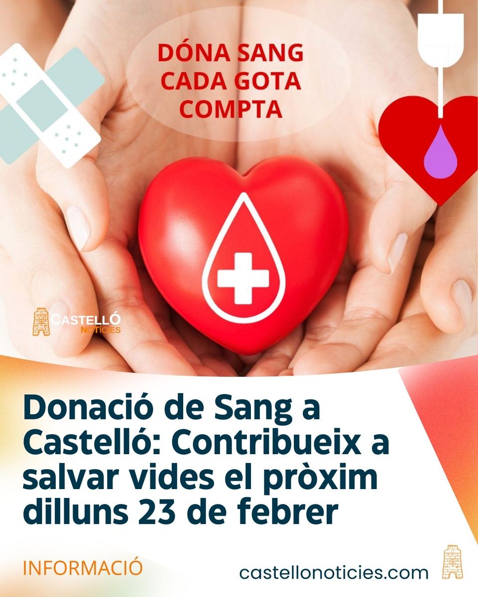 castellonoti's tweet photo. Donació de Sang a Castelló: Contribueix a salvar vides el pròxim dilluns 23 de febrer https://t.co/tbrNwipm60 via @castellonoti | La informació del Castelló més llarg que redó! https://t.co/6RG5DnrhLG