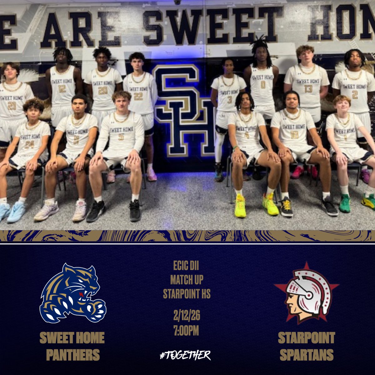 🚨Game Day Panther Nation🚨

Your Panthers wrap up league play on the road for an important ECIC DII meeting w/<a href="/Starpointhoops/">Starpoint Basketball</a> 
#Together
<a href="/SHCSDAthletics/">Sweet Home Athletics</a> <a href="/SHSCentral/">SH Sports Central</a>  <a href="/PitSweethome/">Sweethome Panther Pit</a>  <a href="/SweetHomeCSD/">Sweet Home Central School District</a> 
📍Starpoint HS 
🕠 JV 5:30p
🕖 Var 7:00
