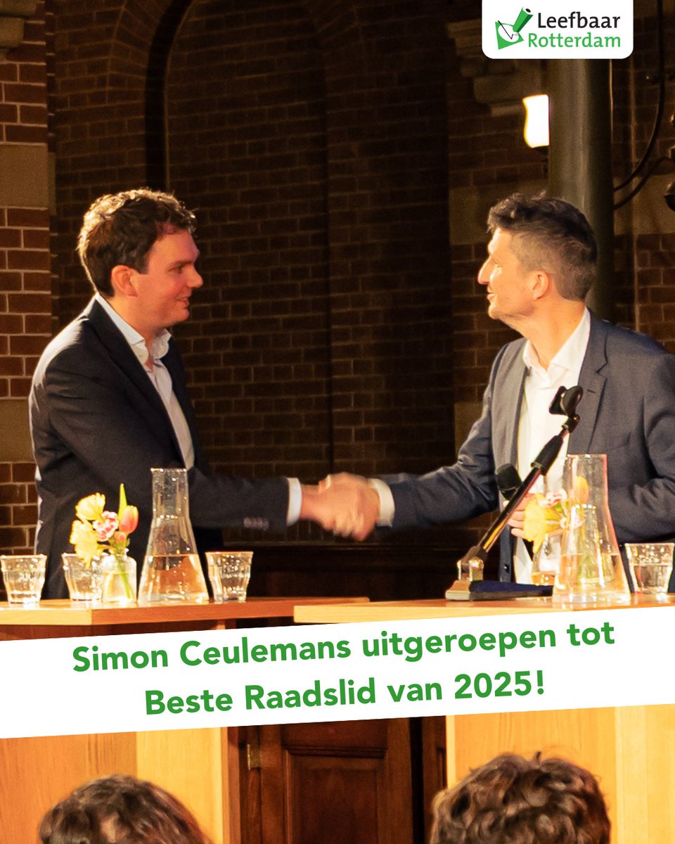 We zijn trots op Simon Ceulemans, hij is gisteren uitgeroepen tot Beste Raadslid van 2025! 🎉🎉

De vakjury overhandigde Simon de prijs vanwege de manier waarop hij de achterban van Leefbaar weet te vertegenwoordigen in de raad en zijn uitmuntende debattechniek. 💪