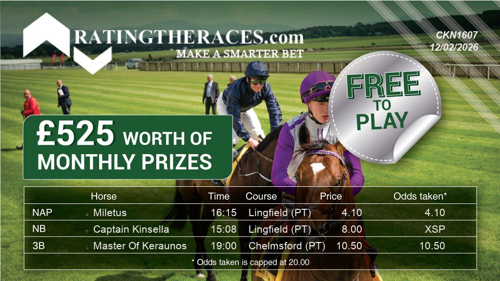 My selections for the <a href="/RatingTheRaces/">RatingTheRaces</a> NAP Comp are in!

Miletus @ 16:15
Captain Kinsella @ 15:08
Master Of Keraunos @ 19:00

FREE ENTRY. WIN PRIZES

#RTRNaps

Enter here: bit.ly/RTRTodaysRaces