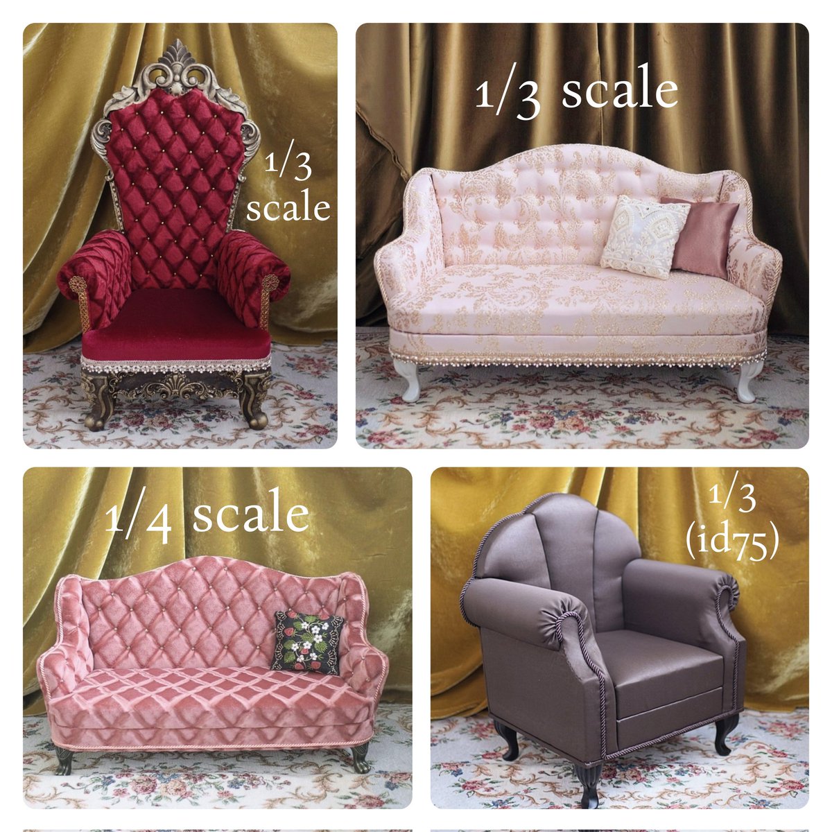 1/4～1/3、id75サイズのドール用ソファを出品しました🛋

シェル型ソファ1人用は75cmのドールに合うサイズに作りました✨
生地は合皮調ですが、ポリエステル生地なので加水分解しません。シックなソファになっていますので、良かったらご覧下さい(  ᴗ ᴗ)"🙏

auctions.yahoo.co.jp/seller/855Wgif…