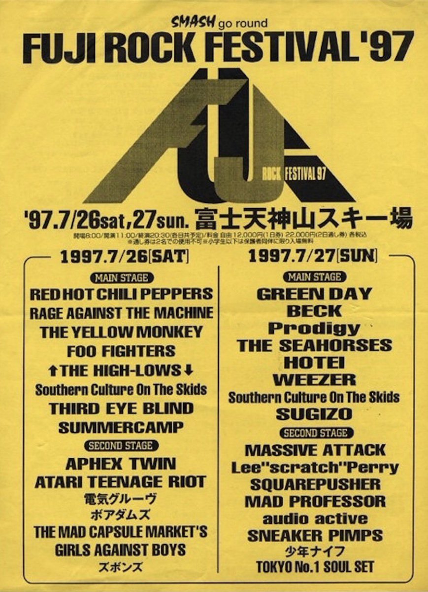 1997フジロックのメンツ最高に激ヤバだったんだな