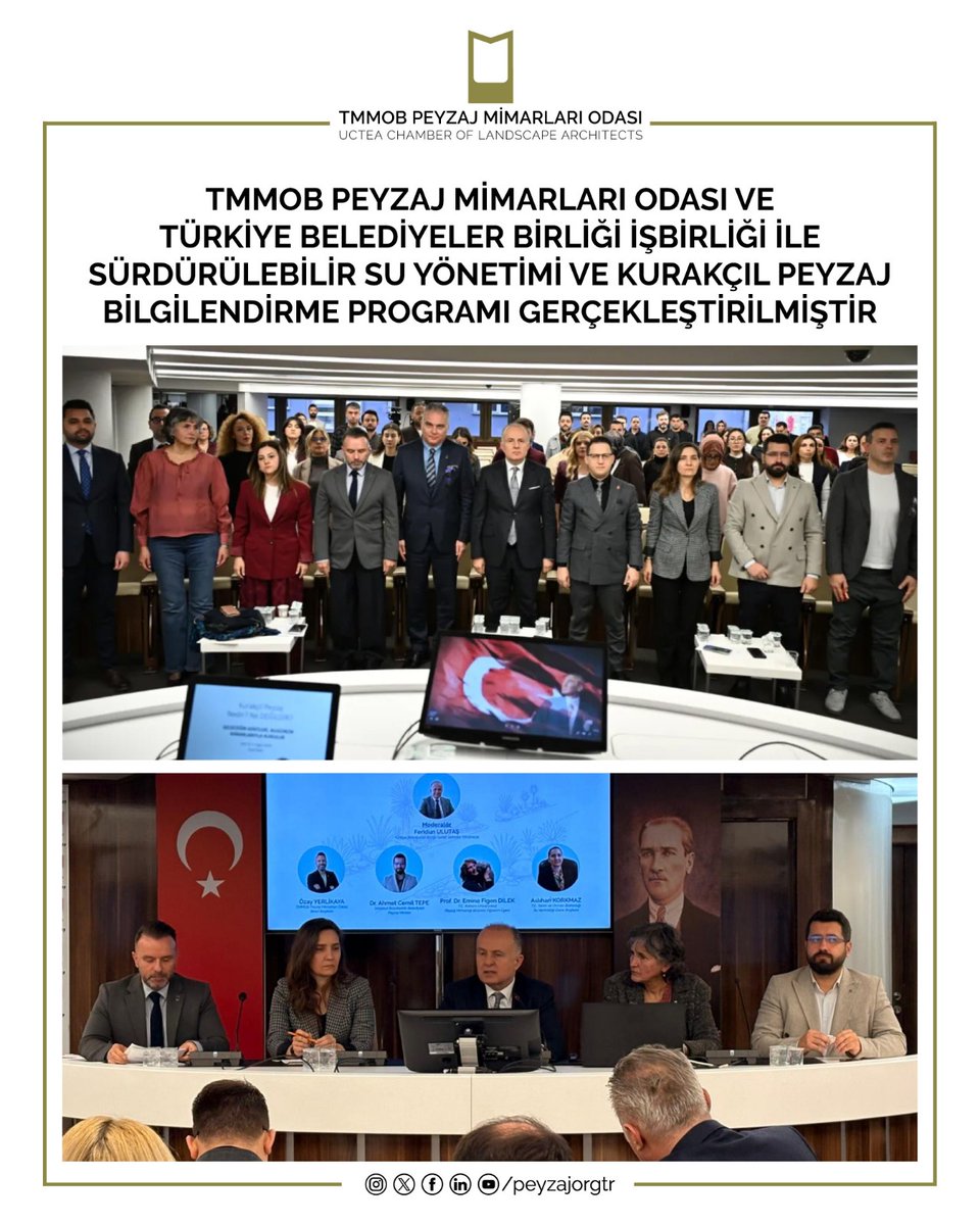 TÜRKİYE BELEDİYELER BİRLİĞİ VE TMMOB PEYZAJ MİMARLARI ODASI İŞBİRLİĞİ İLE SÜRDÜRÜLEBİLİR SU YÖNETİMİ VE KURAKÇIL PEYZAJ BİLGİLENDİRME PROGRAMI GERÇEKLEŞTİRİLMİŞTİR

TMMOB Peyzaj Mimarları Odası
16. Dönem Yönetim Kurulu

Haberin tamamı internet sitemizde.
peyzajmimoda.org.tr/icerik/2026021…