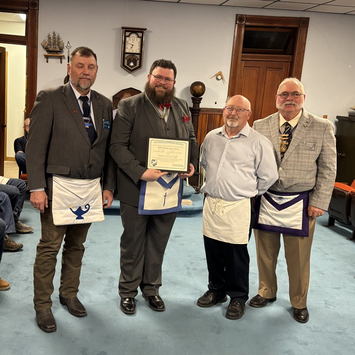 royalscofields1's tweet photo. Congratulations to WB Timothy Curry on receiving his Fellow of the Craft at Somerset Lodge No. 76 last evening!
#CommittedToTheCraft #Freemasonry #Education https://t.co/ofYfSo0ZcU