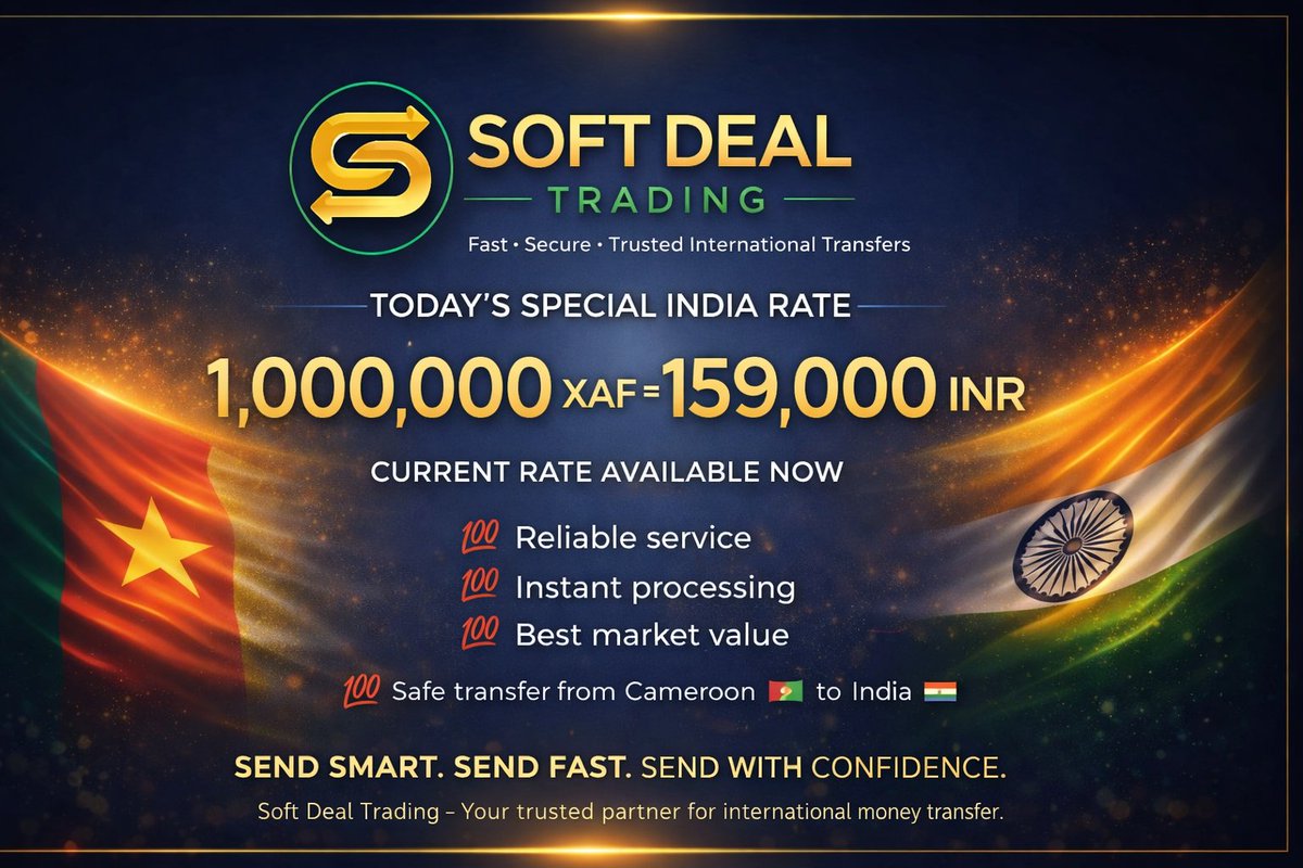 SoftDealTrading's tweet photo. 💸 Send money from Cameroon 🇨🇲 to China 🇨🇳 in minutes with the best exchange rate today!
🔥 1000 XAF = 11.44 RMB / CNY
Safe. Fast. Trusted. No stress.
Your family and business partners receive money quickly and securely.
📲 Don’t wait — transfer smart with Soft Deal Trading today https://t.co/XhhUZdlOET