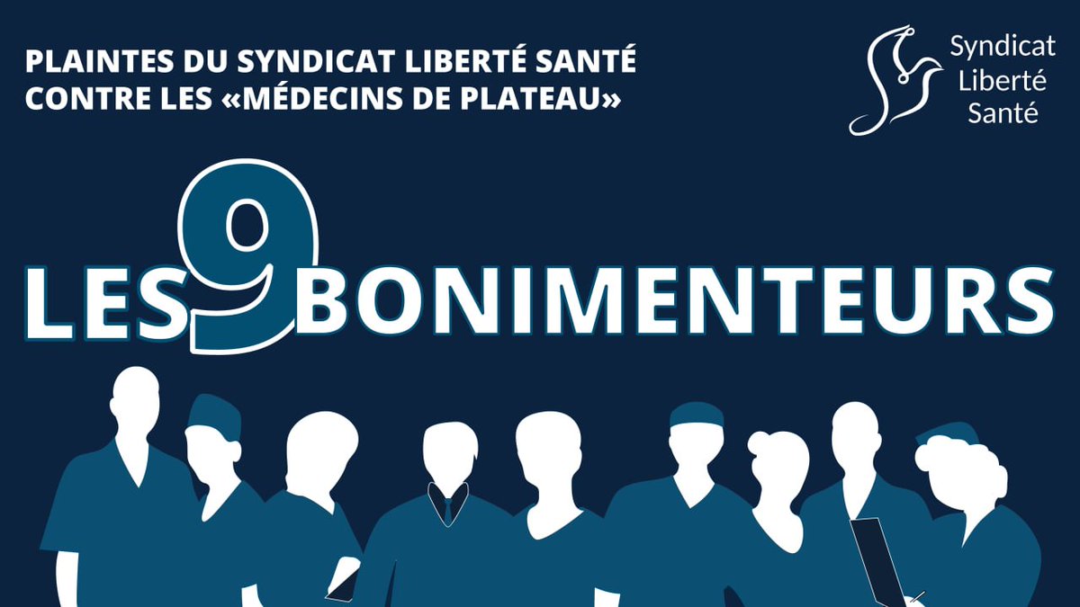 SyndicatSLS's tweet photo. ⚖️Plaintes contre les "Médecins de Plateau" - SLS🕊

Du nouveau chez Les 9 Bonimenteurs ! 📺🩺📻
🔴RDV ce soir !⌛️

#Les9Bonimenteurs 🕊