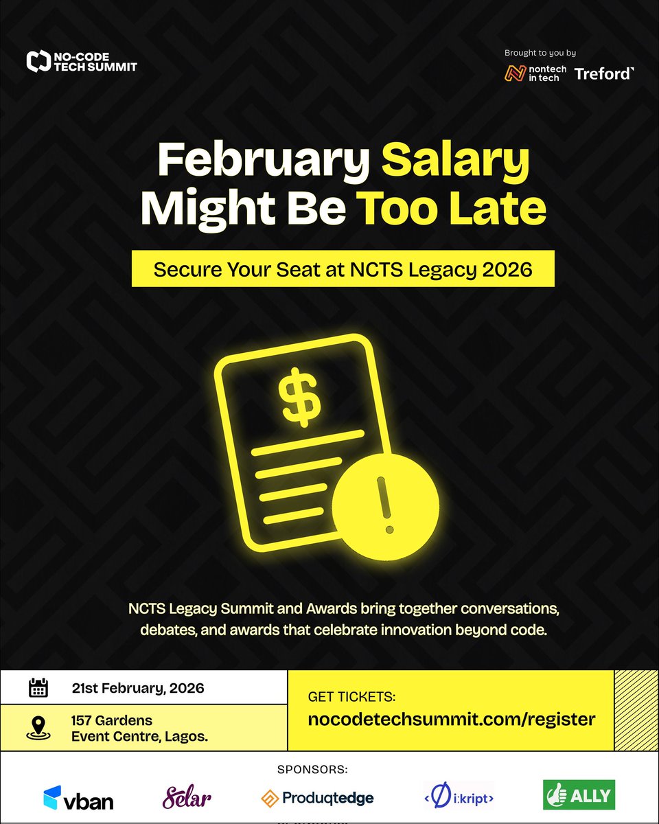 By the time February salary drops, NCTS3.0 would have come and gone 👀

The NCTS Legacy Summit &amp; Awards is bringing together builders, debaters, and innovators shaping tech beyond code, and you should be in the room!

Decide today to make the investment and join us @ 

📍157