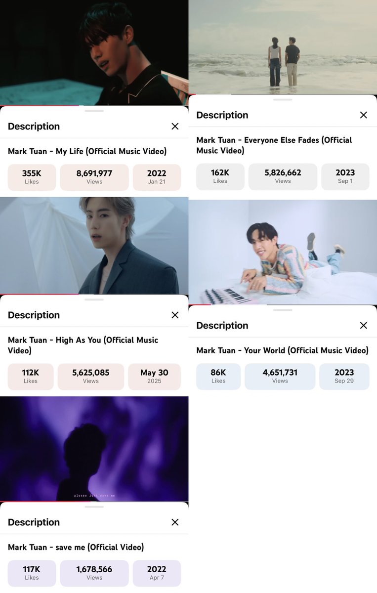 [▶️] YOUTUBE STATS (260212)

Mark Tuan’s music videos close to hitting their next milestone:
🔜 My Life 9M
🔜 Everyone Else Fades 6M
🔜 High As You 6M
🔜 Your World 5M
🔜 save me 2M

<a href="/marktuan/">Mark Tuan</a> #MarkTuan #마크 #段宜恩 <a href="/DNAmngmnt/">Mark Tuan Official</a> <a href="/GOT7Official/">GOT7</a> #GOT7 🍓