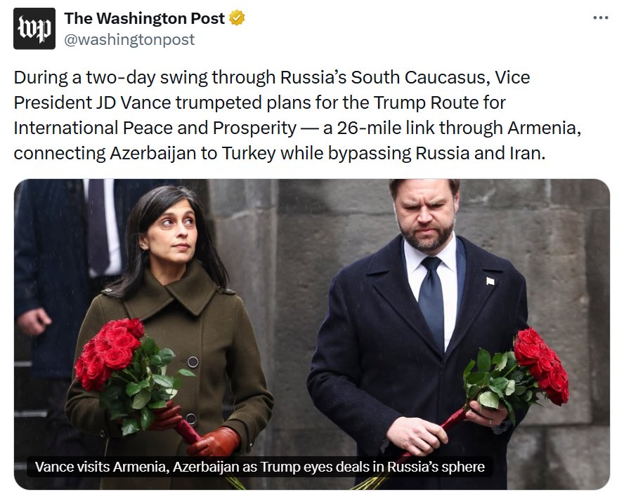 Really?

So, the South Caucasus — Georgia, Azerbaijan, Armenia — is Russian territory, right? 

Sadly, it took only few days — after Jeff Bezos decided to lay off 1/3 of the staff — to turn the Washington Post into the 𝗪𝗮𝘀𝗵𝗶𝗻𝗴𝘁𝗼𝗻 𝗰𝗼𝗺𝗣𝗼𝘀𝘁.