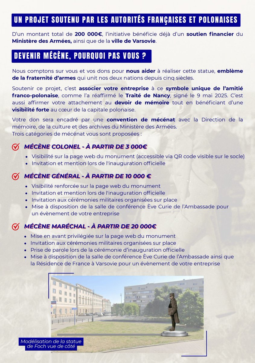 EdePoncins's tweet image. C'est parti!! Avec le soutien du @Armees_Gouv et de @trzaskowski_, ns lançons la campagne pour ériger une statue du Maréchal #Foch à Varsovie 👇. 
Ferdinand Foch était Mchal de 🇫🇷 de 🇬🇧 et de 🇵🇱.
#ForSure = ou plutôt #FochSure = il lui faut une statue au centre de #Varsovie.