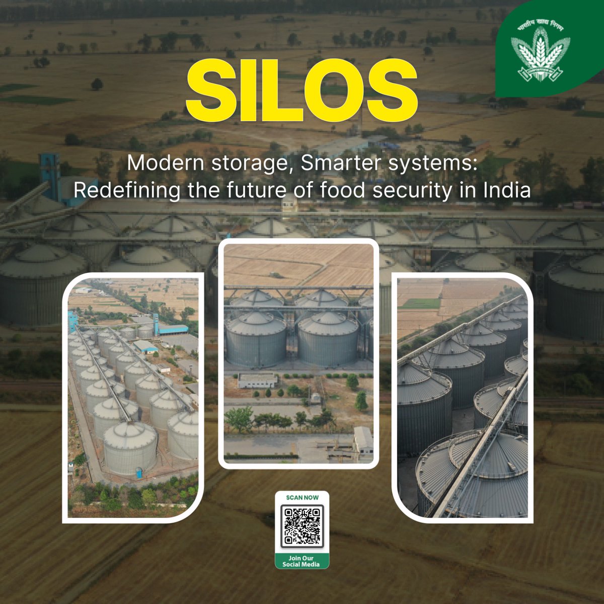 🌾🔩 Silos are FCI’s strategic transition from conventional storage practices to a modern, scientific approach—ensuring safer storage and a more resilient food security system for India.
Protecting grains. Empowering farmers. Feeding India.

<a href="/Nimu_Bambhaniya/">Nimuben Bambhaniya</a> <a href="/mygovindia/">MyGovIndia</a>