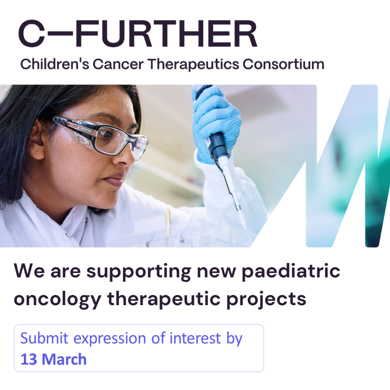 CR_Horizons's tweet photo. Looking for funding and support to progress your paediatric oncology therapeutic project? 

C-Further, the children’s cancer therapeutic consortium, can support you in translating your discoveries in childhood cancer.

Submit your expression of interest before 13 March.