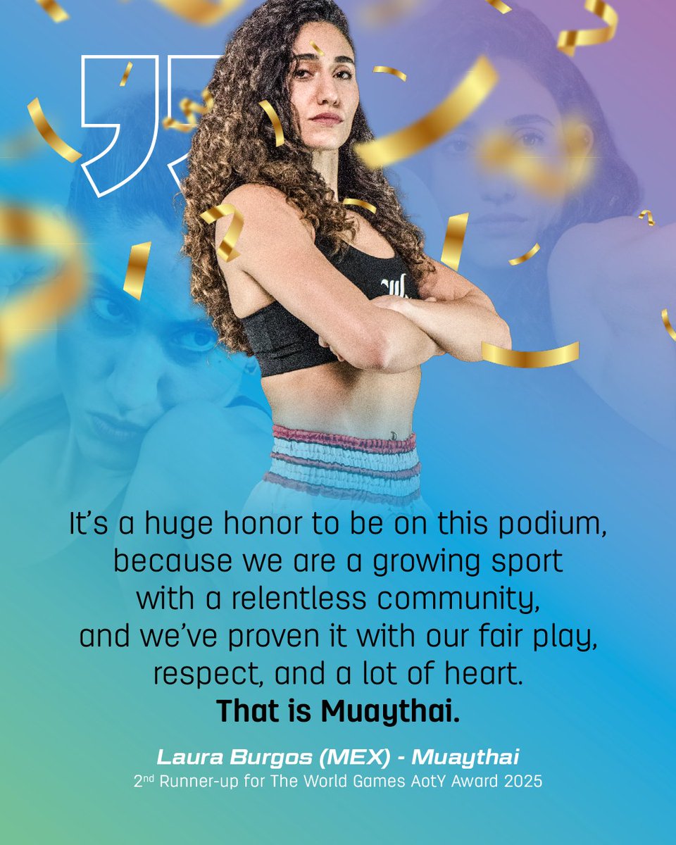 TheWorldGames's tweet image. 2nd runner-up in The World Games Athlete of the Year was Muaythai superstar Laura Burgos 🤩

#TheWorldGamesAOTY #WeareTheWorldGames #Muaythai