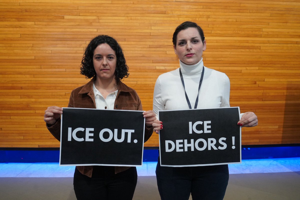 MarinaMesure's tweet image. Face au climat de terreur imposé par l’ICE aux États-Unis, nous lançons un message clair depuis le Parlement européen « ICE OUT ».

Solidarité totale avec les victimes et leurs proches.

Aux forces d’extrême droite en Europe qui soutiennent ouvertement cette milice :  nous ne
