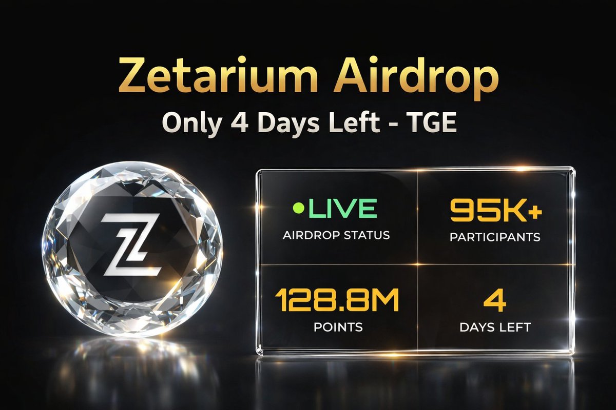 🚨 Only 4 Days Left Until Zetarium Airdrop Ends &amp; TGE 🪂

After that, the Zetarium Airdrop will officially close — don’t miss out!

✅ Connect your wallet  
✅ Complete verification (MANDATORY)  
✅ Claim faucet &amp; generate maximum volume  

⚡ Important: Future criteria may be