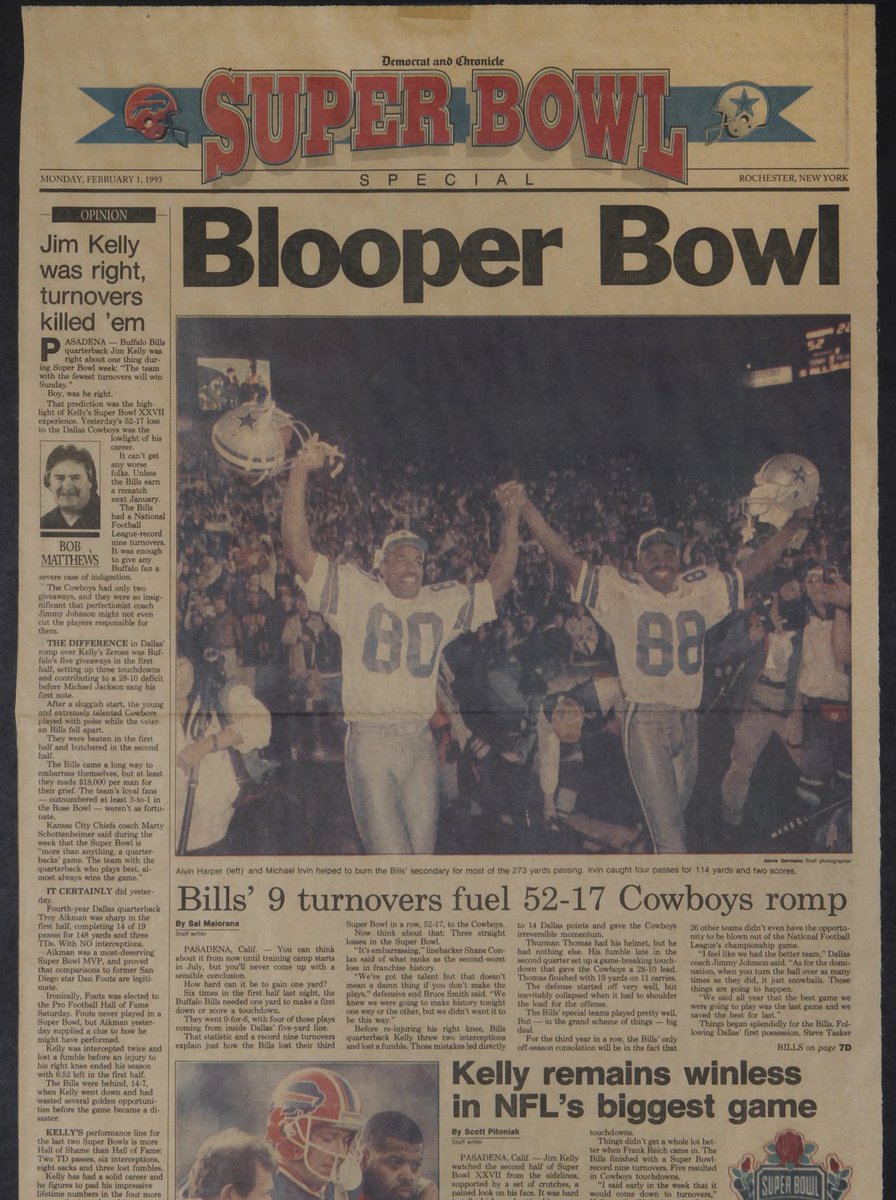 Broncos and Bills fans really be out here talking about how the Patriots embarrassed themselves in the Super Bowl😂

1994 – Cowboys 30-Bills 13  

1993 – Cowboys 52-Bills 17

1990 – 49ers 55-Broncos 10  

1988 – Redskins 42-Broncos 10