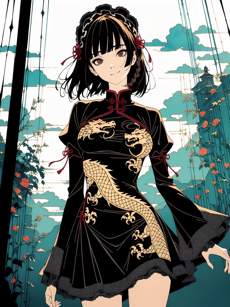 ピンクも可愛い、ドラゴンチャイナロリータ。 ゴスロリバージョン