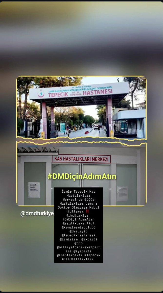 Türkiye Cumhuriyeti Devleti'inde Multidisipliner Anlamda 2 Tane Bulunan Kas Merkezinden (İzmir Tepecik-Antalya Eğitim Araştırma) İzmir Tepecik Kas Hastalıkları Merkezinde Göğüs Hastalıkları Uzmanı Doktor Yok ‼️
9227 DMD Kas Hastası ve Diğer Kas Hastalıkları için Önem Arz Eden ve