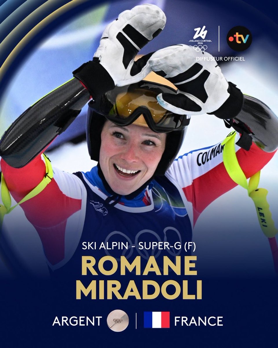 L_ThinkTank's tweet photo. [ 🥈 JEUX OLYMPIQUES D’HIVER 2026 ] 

🔸 La Sergente Romane Miradoli est  vice-championne olympique 🥈 de Super-G ! Bravo ! 🇫🇷💪 https://t.co/Qq5GwJXE5T