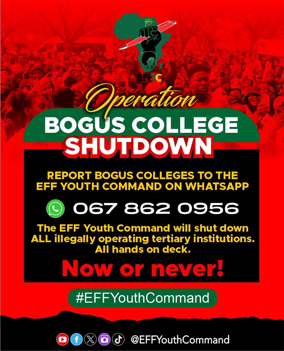 Report all bogus colleges to the EFF Youth Command. We will shut them down!