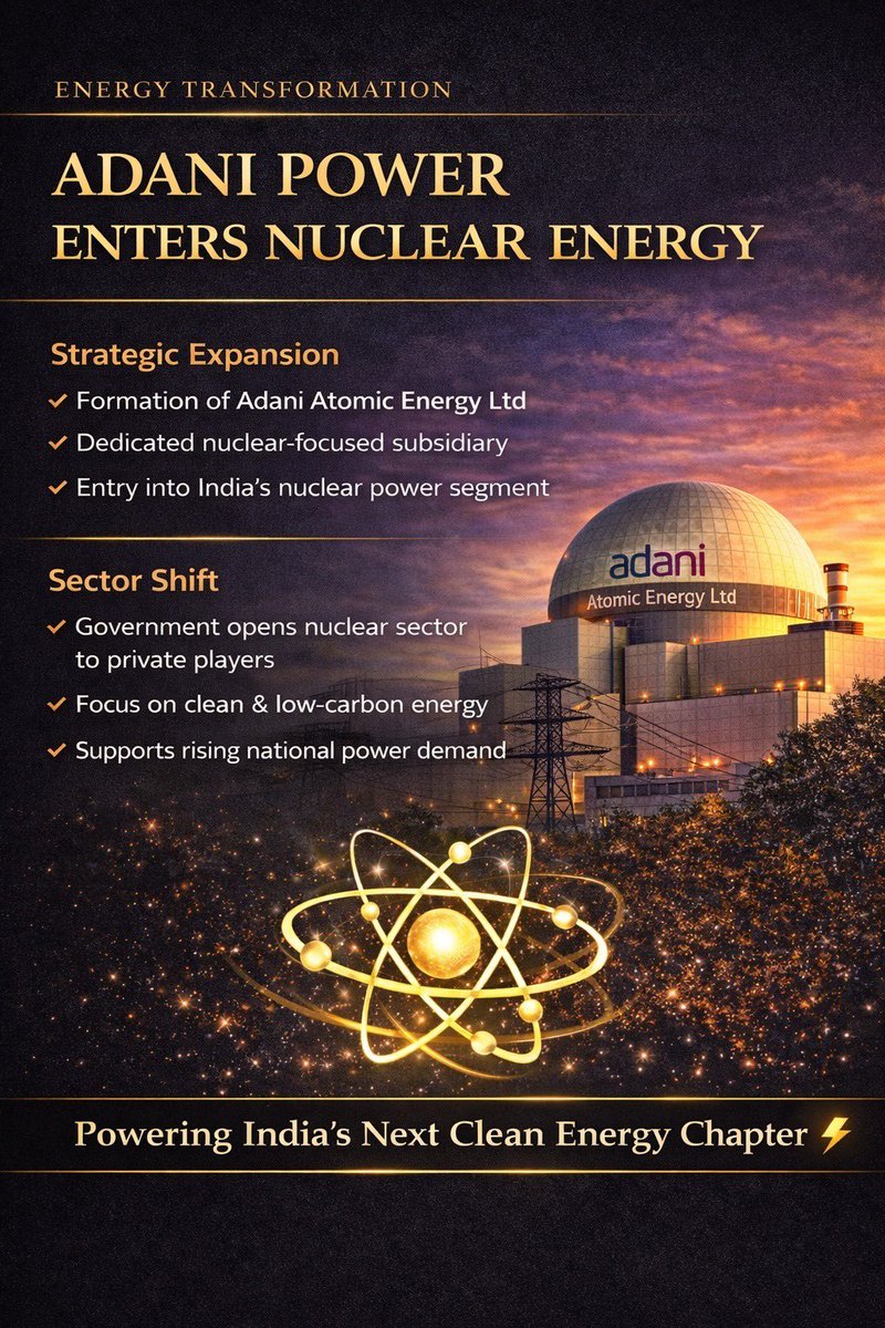 Adani’s 30 GW nuclear plan isn’t just business—it’s patriotism through infrastructure. 🇮🇳

Since independence, India relied on imports—coal, oil, LNG—leaving our economy and strategic autonomy hostage to global markets. Power cuts, rationing, energy crises—constant