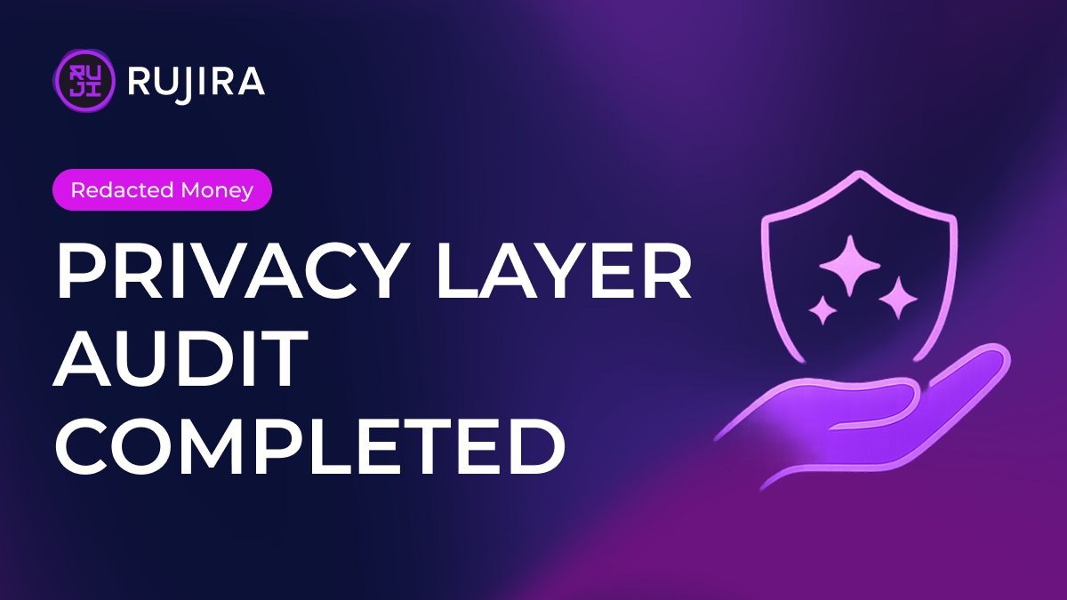 RujiraNetwork's tweet photo. We are another step closer to private omnichain DeFi!

The smart contract audit with @redacted_money is complete, bringing privacy to your native BTC, ETH, BCH, LTC, and XRP soon.

What privacy features matter most to you? https://t.co/Jh41SKQSNO